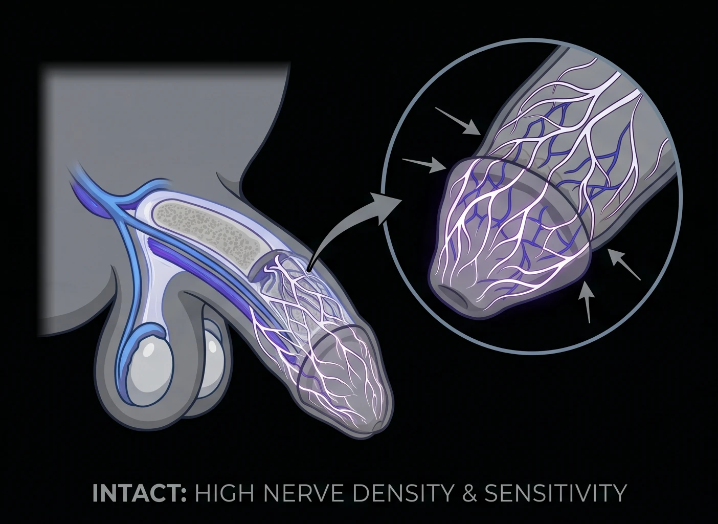 Intact penis showing high nerve density and sensitivity