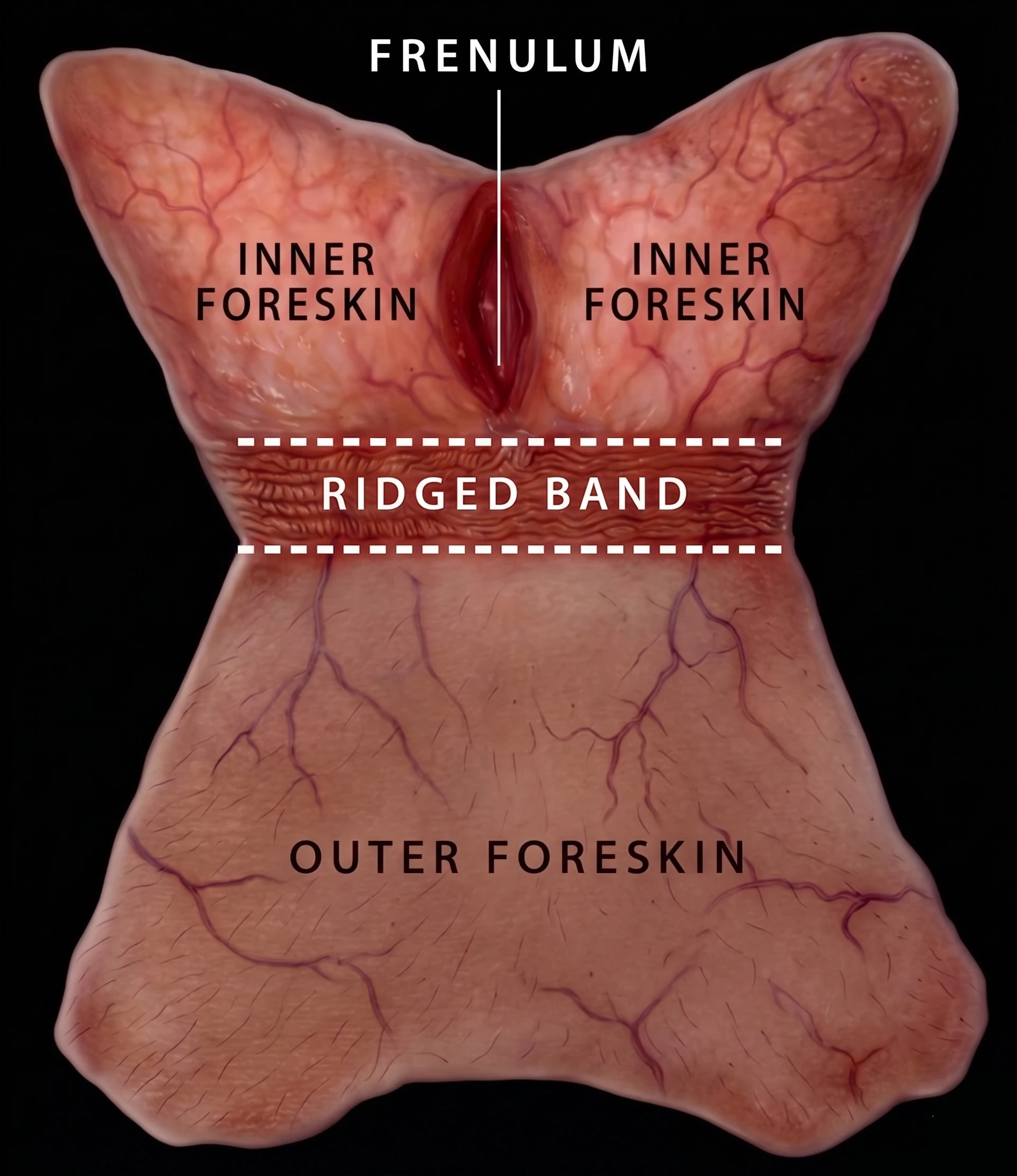 Unfolded foreskin showing its butterfly shape and bi-layer structure