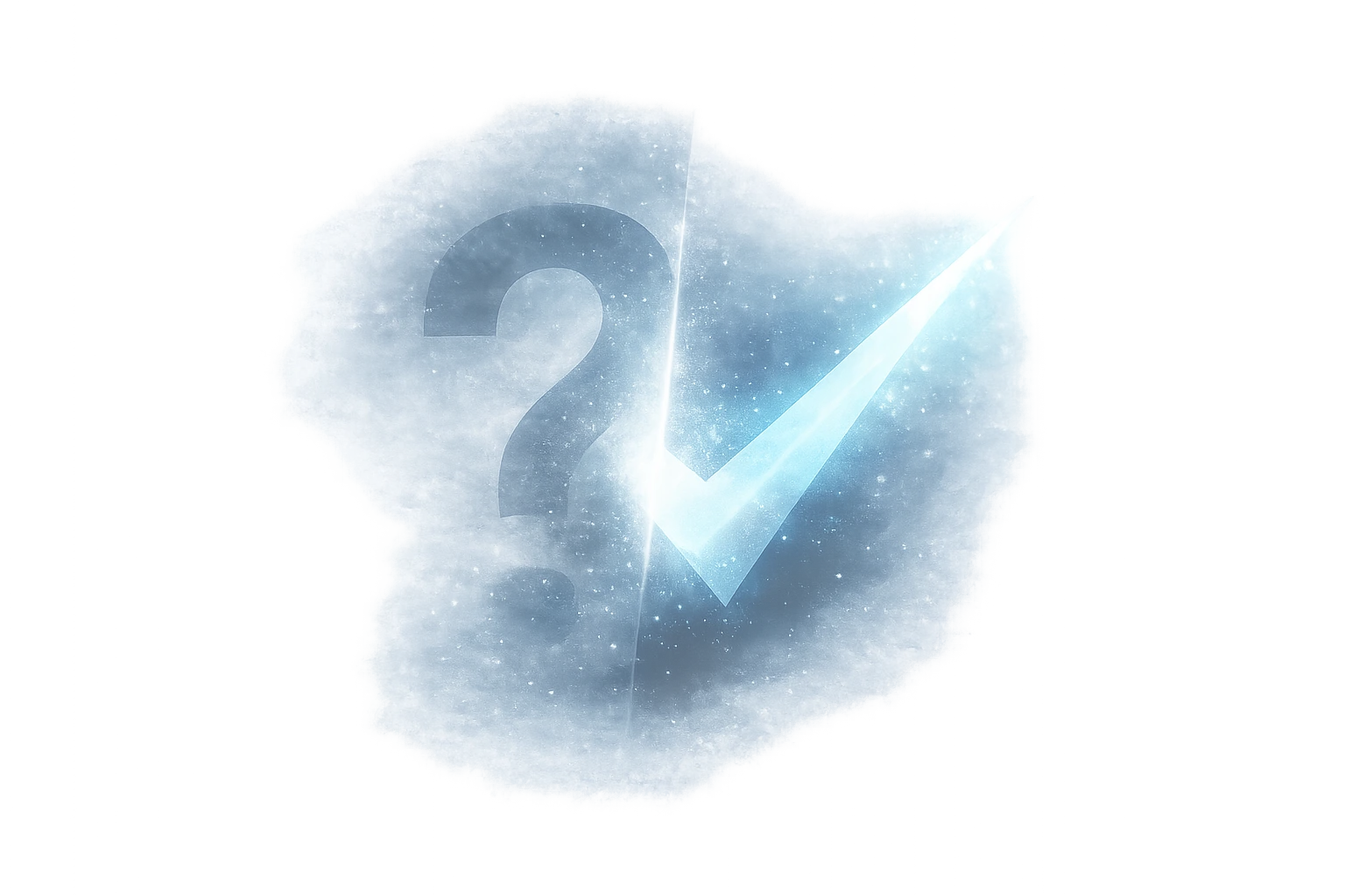 A faint question mark resolving into a clear blue checkmark — myth giving way to fact.
